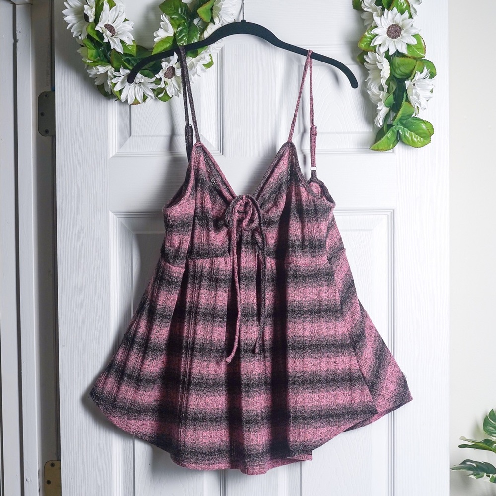 Rosegal Pink Black Tank Striped Top Knitted Adjustable Straps Tie-Front size 2XL